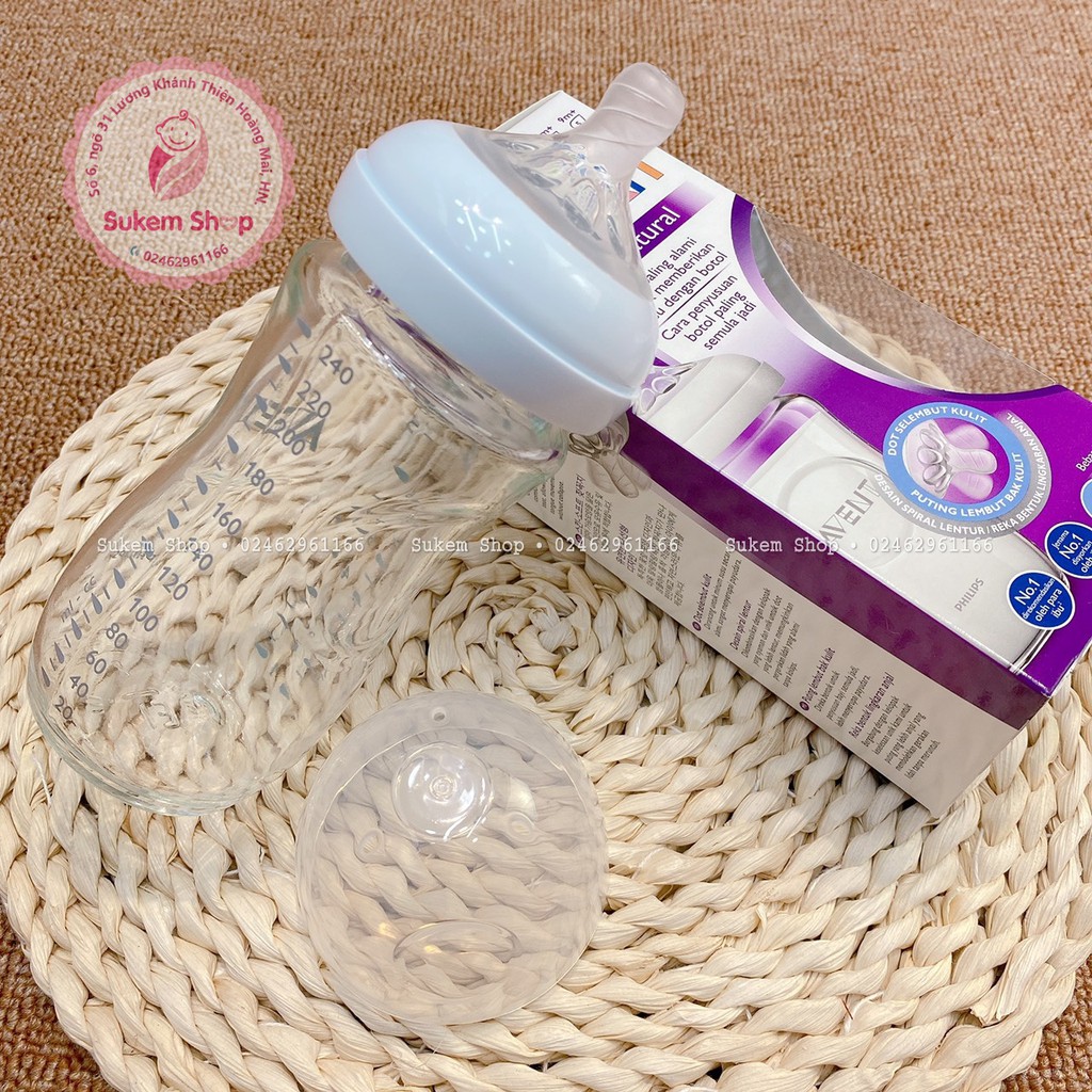 [CHÍNH HÃNG] Bình Sữa Thủy Tinh Philips Avent Nature Cổ Rộng 120ml/240ml Cho Bé
