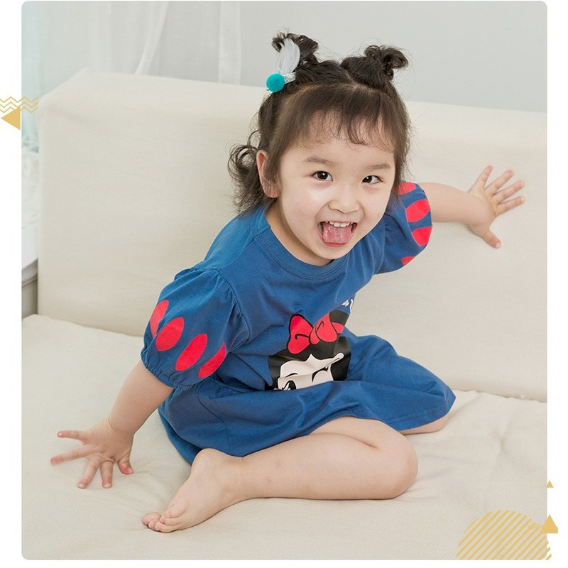 Đầm Cotton Ngắn Tay In Hoạt Hình Bạch Tuyết Thời Trang Mùa Hè Cho Bé Gái