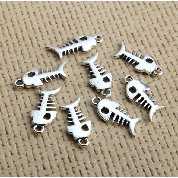 Bộ 10 Mặt Dây Chuyền Hợp Kim Mạ Bạc Hình Xương Cá