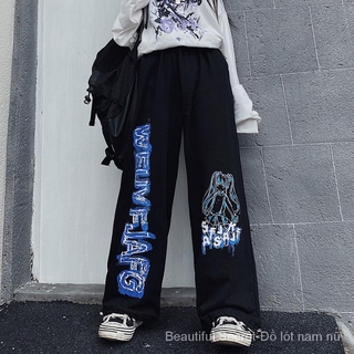 Black and white men's and women's wide-leg pants autumn street hip-hop dark hip-hop new Korean version of the trend Japanese retro anime