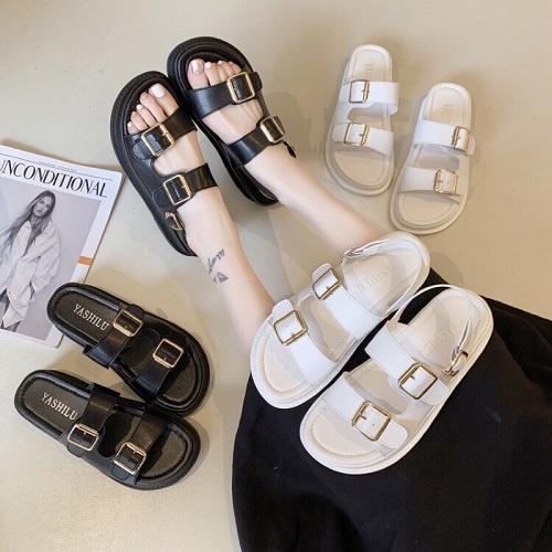 Sandal mẫu mới quai ngang kết hợp 2 khóa vuông có quai sau - Dép quai hậu dành cho nữ đế siêu nhẹ, cao 3p