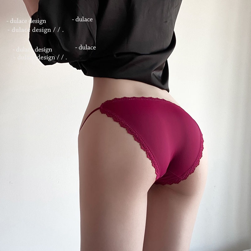 Quần Lót Lụa Mỏng Lưng Thấp Không Đường May Kháng Khuẩn Phối Ren Quyến Rũ Cho Nữ