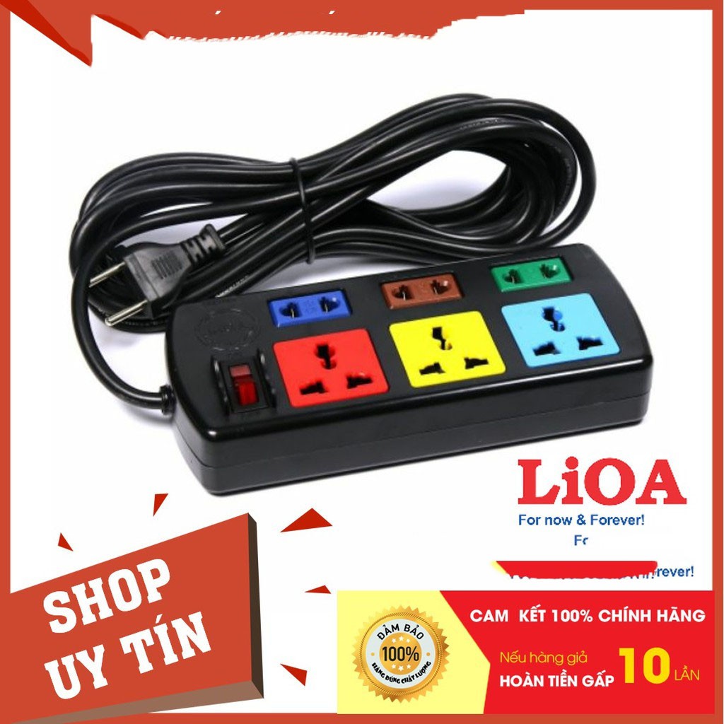Ổ cắm điện LIOA,6 lỗ, có công tắc dây dài 3m/5m,~2000w, mã: 3DN3S