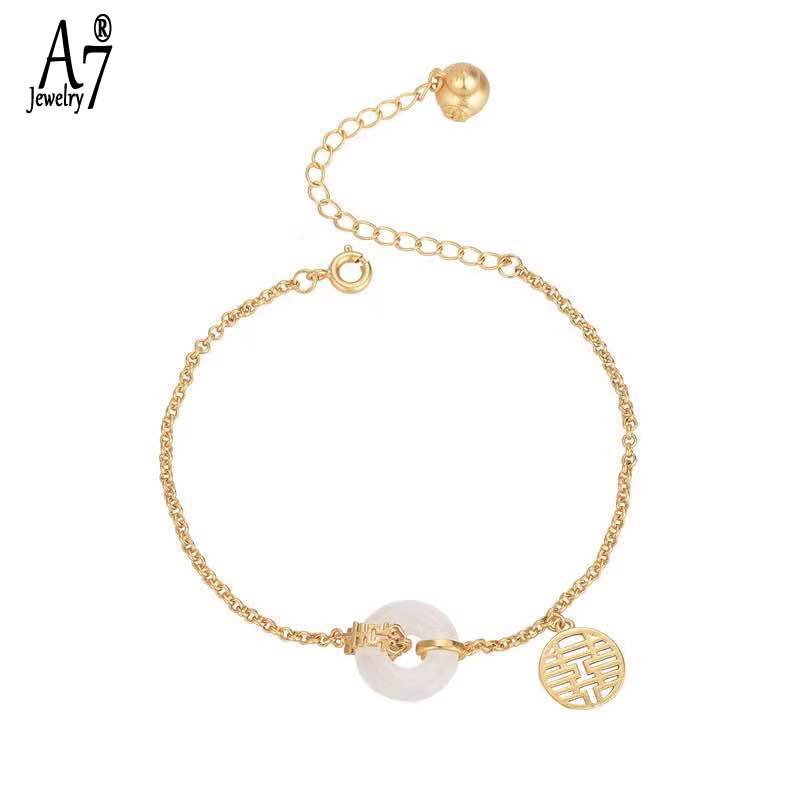 Vòng Tay Mạ Bạc 925 Đính Đá Ngọc Bích Xinh Xắn Cho Nữ A7 S925