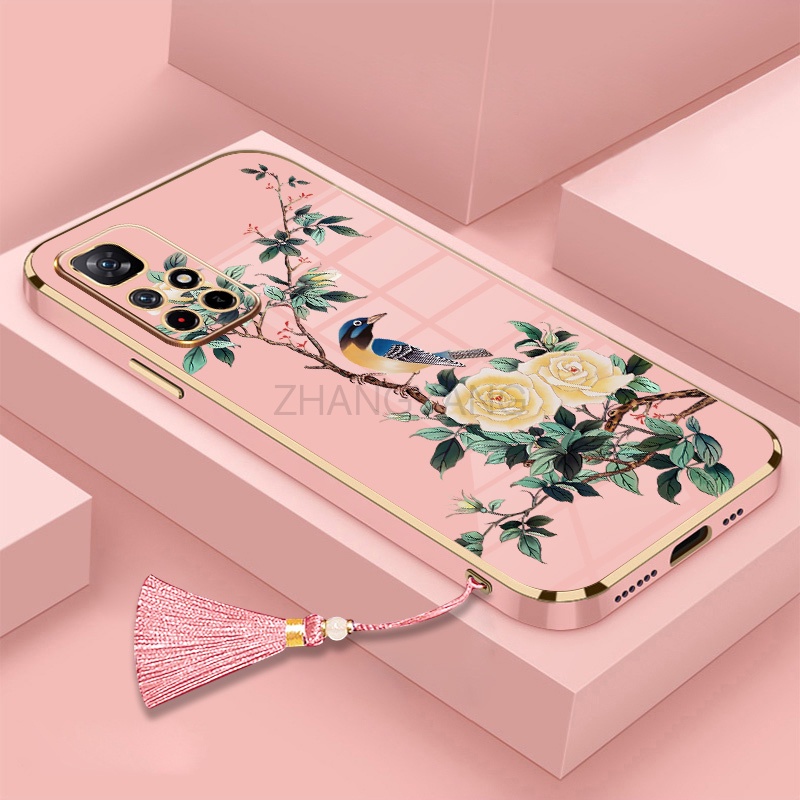 Ốp Điện Thoại Silicon Mềm Mạ Điện Họa Tiết Hoa Và Chim Kèm Dây Đeo Cho Redmi 10 Redmi 9 Redmi 8 Redmi 7 Redmi 8a
