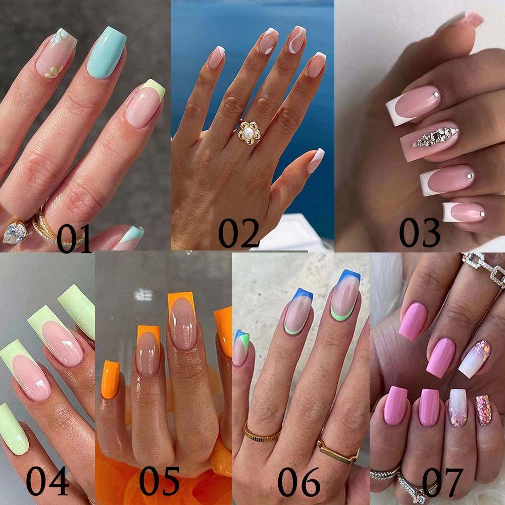 Bộ 24 Móng Tay Giả Đầu Vuông Có Thể Tháo Rời Che Phủ Toàn Diện