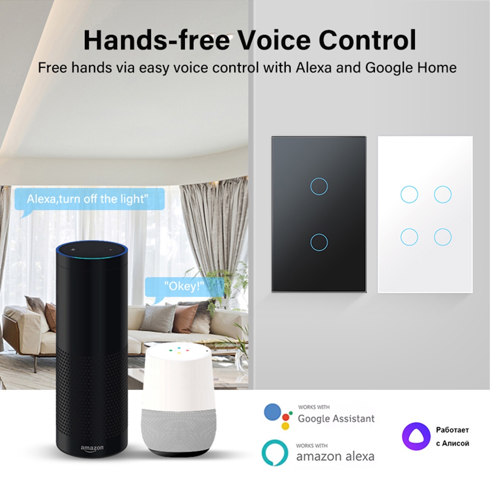 Công tắc cảm ứng thông minh AUBESS 1-4 nút chạm 120 Tuya Wifi điều khiển đèn từ xa US dành cho Alexa và Google Home