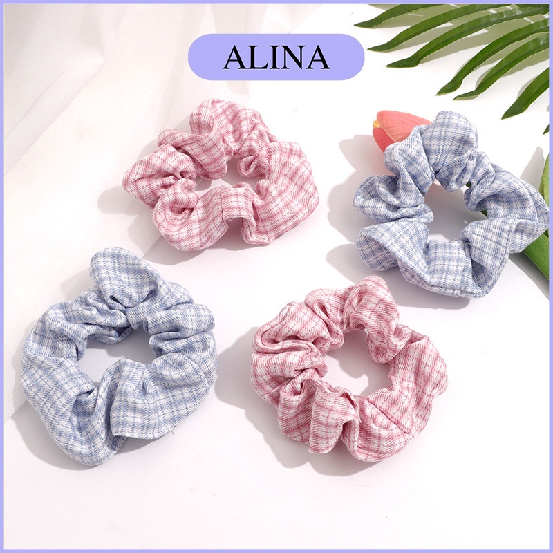 Dây Buộc Tóc Vải Hình Hoa Thêu, Cột Tóc Scrunchies Màu Pastel Xanh Hồng Dễ Thương Alina K4-V005