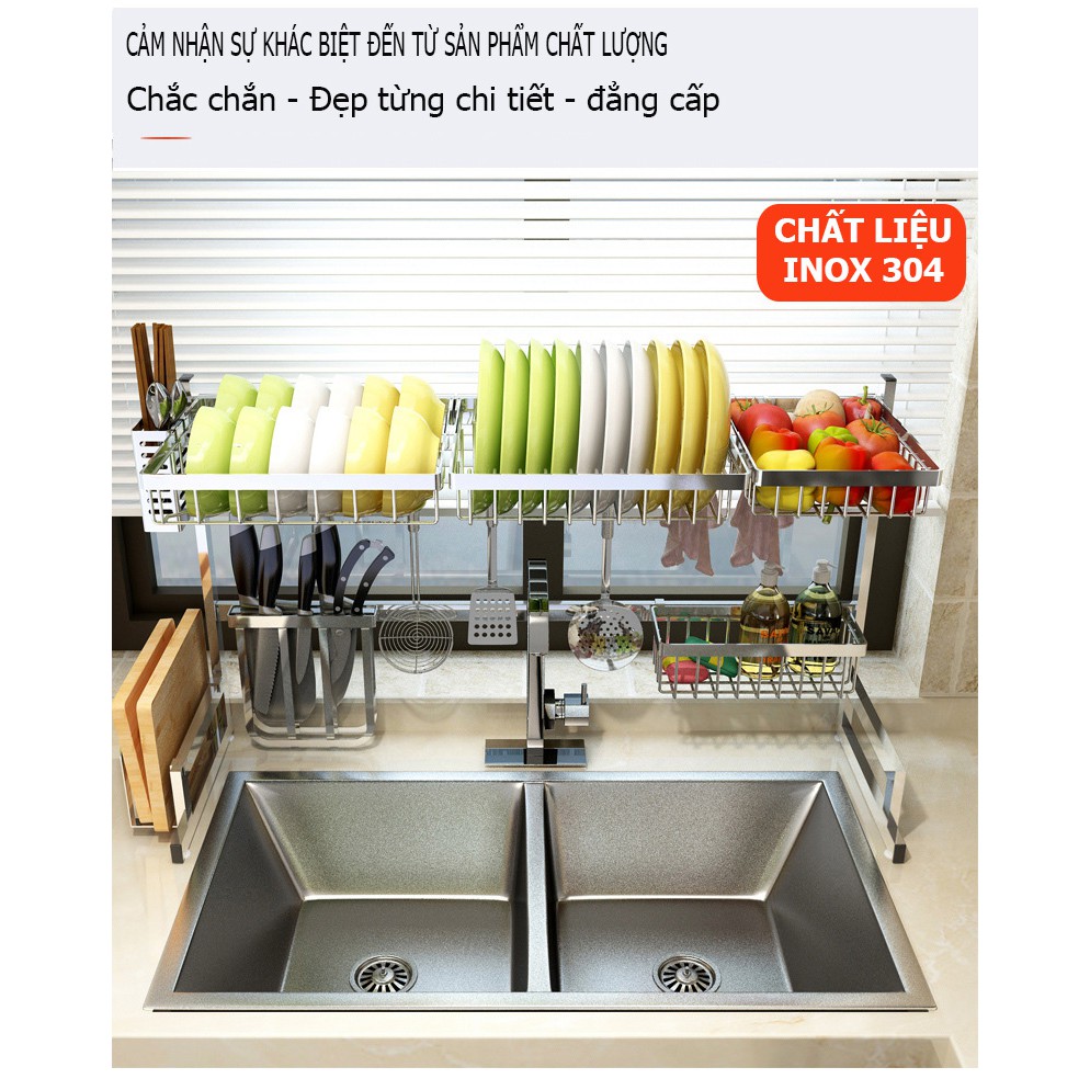 [KỆ INOX] Giá kệ nhà bếp, kệ chén bát đĩa đặt trên chậu rửa - kệ inox 304 cao cấp (cỡ 65cm, 85cm, 91cm) - Màu trắng