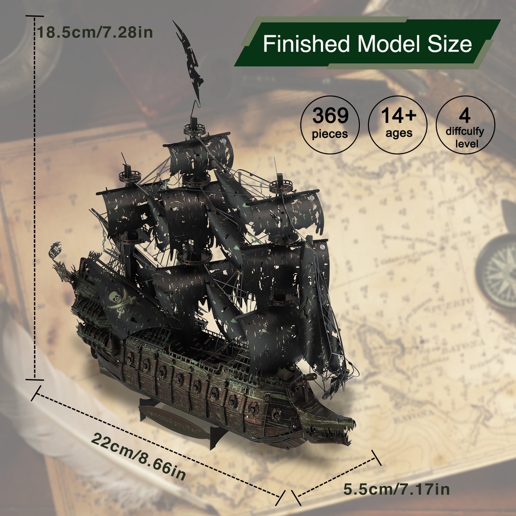 Piececool Bộ mô hình lắp ráp 3D  bằng kim loại hình tàu cướp biển Hà Lan độc đáo cho người lớn/ quà tặng cho trẻ em