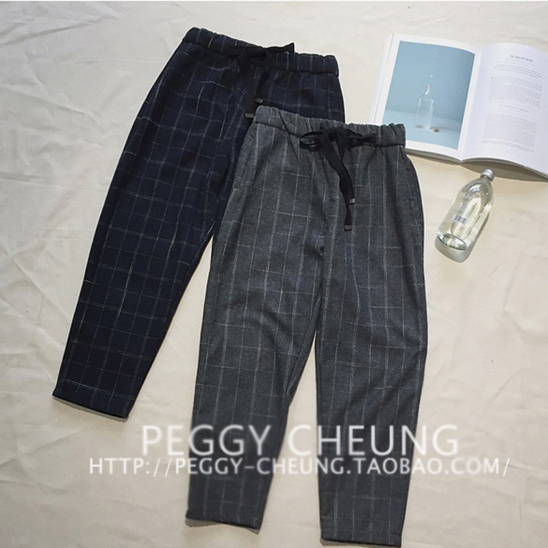 IELGY Quần Sọc Ca Rô Ống Rộng Phong Cách Hàn Quốc Harajuku Thời Trang Mùa Hè