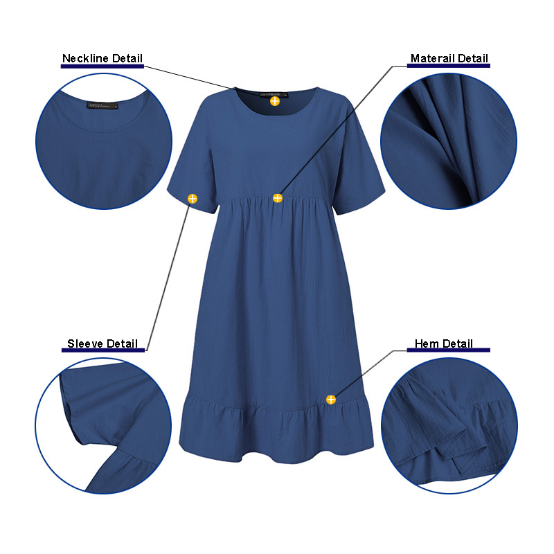 Đầm Mini ZANZEA Tay Ngắn Xếp Tầng Lai Xếp Nếp Đơn Giản Dành Cho Bạn Nữ