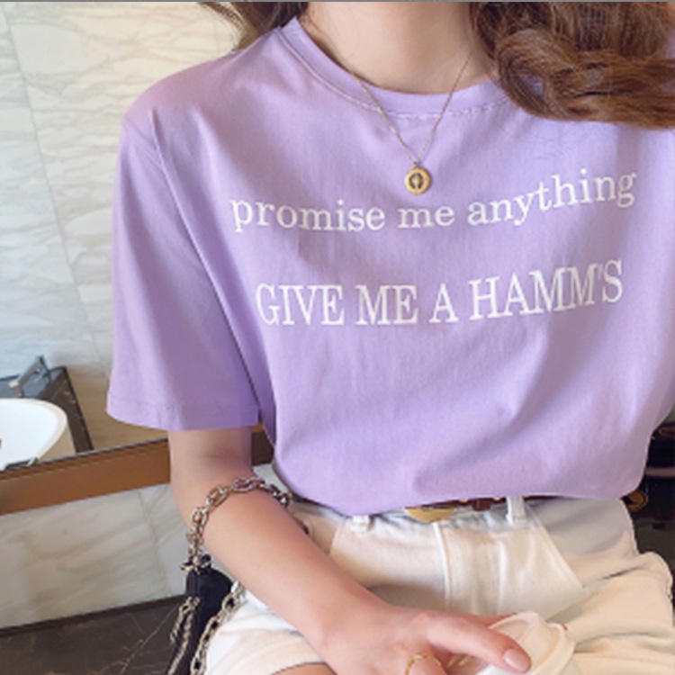 MS6622 Áo thun nữ cổ tròn in chữ, áo thun cotton hè mát