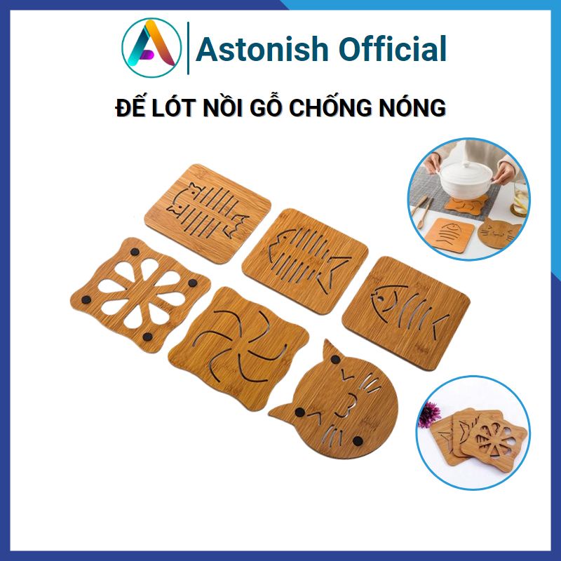 Miếng lót nồi bằng gỗ có đế cao su chống trơn trượt tấm lót nồi chống nóng cho mặt bàn ăn để xoong chảo