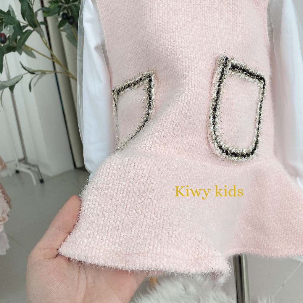 Set váy len lông kèm áo nỉ co dãn KIWY KIDS tiểu thư xinh xắn Kids45 cho bé gái từ 1 đến 7 tuổi