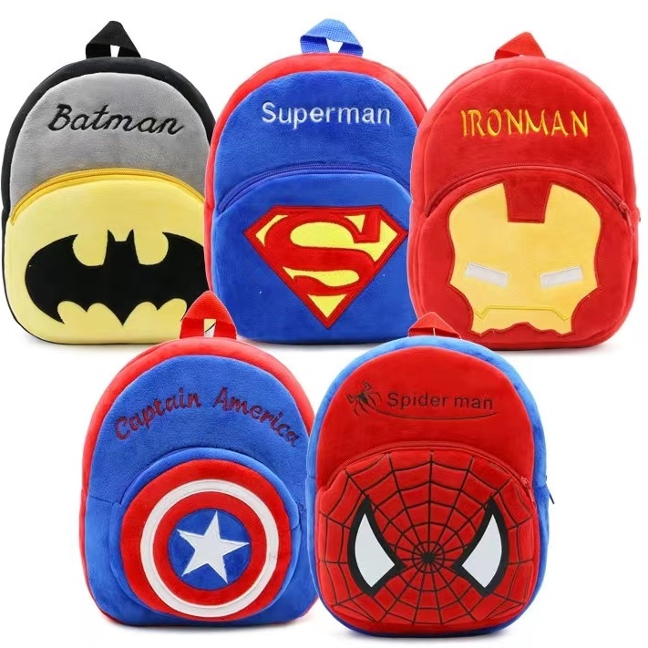 Marvel Superhero Balo sang trọng Siêu nhân / Người nhện / Batman / Captain America / Iron Man Ba lô sang trọng Đồ chơi trẻ em dễ thương siêu anh hùng mẫu giáo ba lô hoạt hình INS / TIKTOK