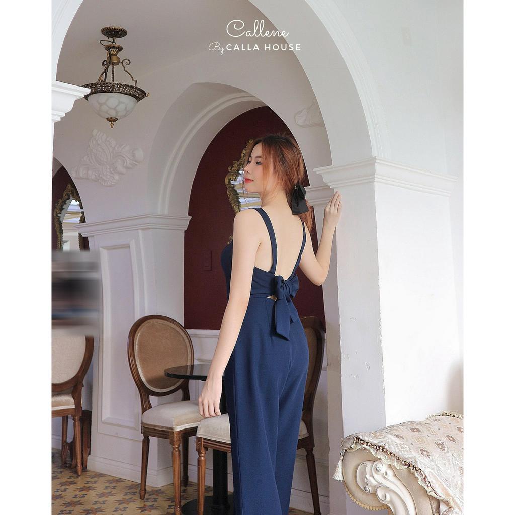 Jumpsuit nữ dáng dài ống rộng thiết kế 2 dây cột nơ lưng kèm mút ngực nhiều màu Callene (CC312)