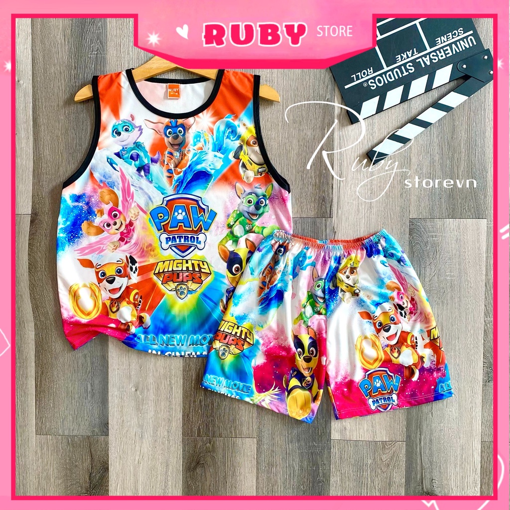 Đồ bộ thun SÁT NÁCH - 3 LỖ cho bé in hình siêu nhân kitty doremon size đến 47kg Bộ thun hoạt hình DBRBSN FULL SIZE