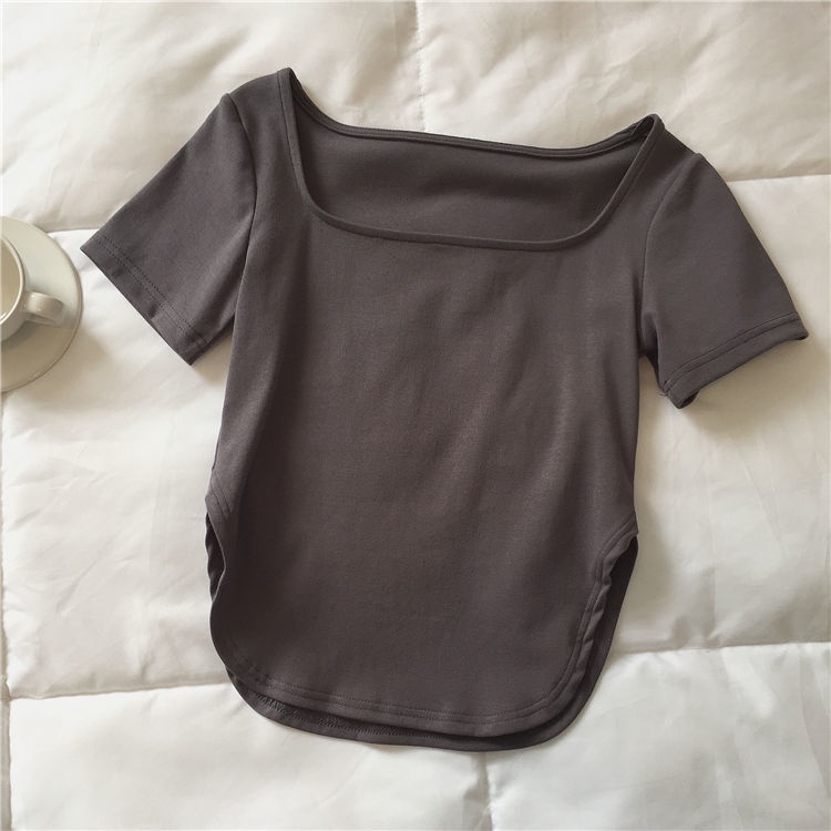 Áo thun RENJIANVSHENG 168520 tay ngắn màu trơn đơn giản kiểu dáng hợp thời trang