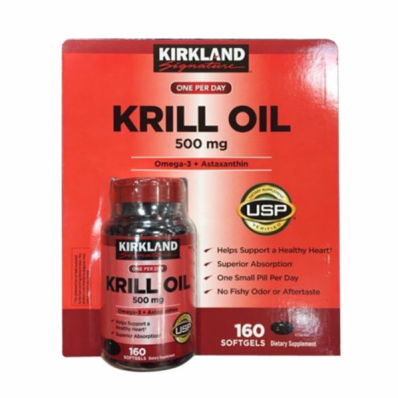 Dầu nhuyễn thể (dầu tôm) Kirkland Signature Krill Oil 500mg 160 viên . Nội địa