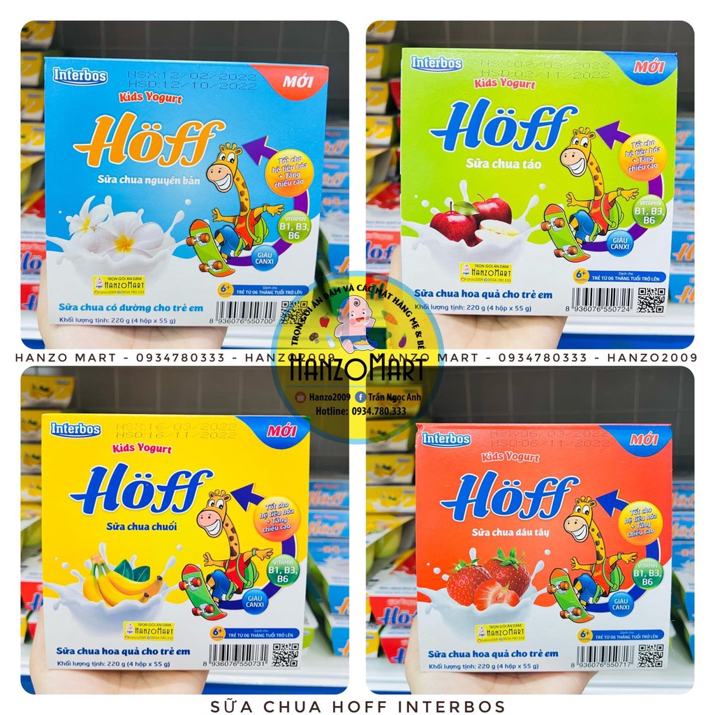 Sữa chua Hoff trái cây cao cấp (lốc 4 hộp) 6m+
