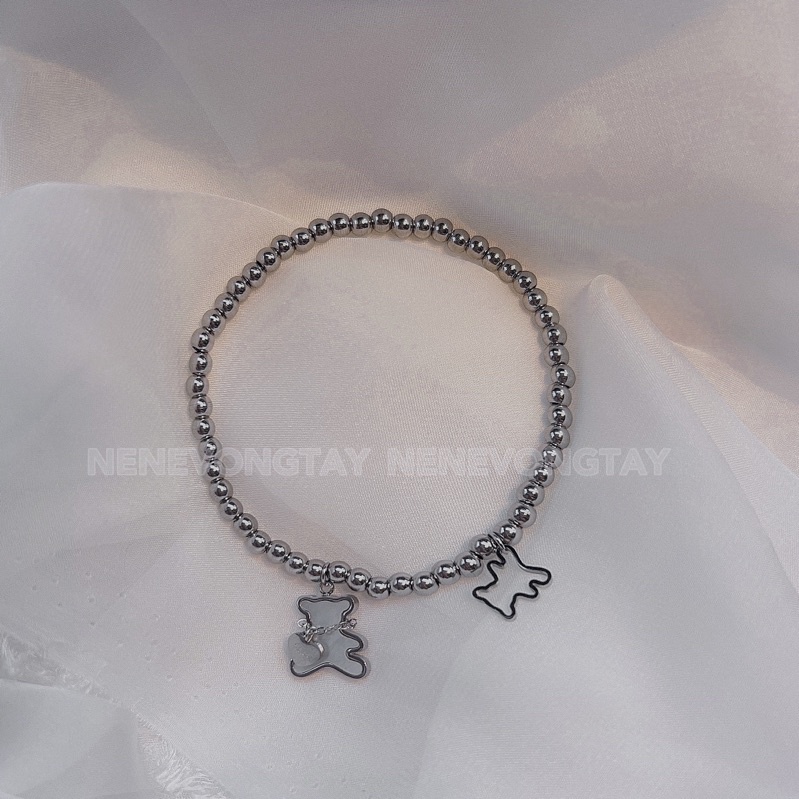 Vòng tay bi charm gấu dễ thương (chất Inox không rỉ)