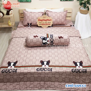 (MẪU MỚI) 5 món chăn hè ga gối kèm vỏ ôm chất mát, hàng đẹp mẫu CHÓ GUCCI