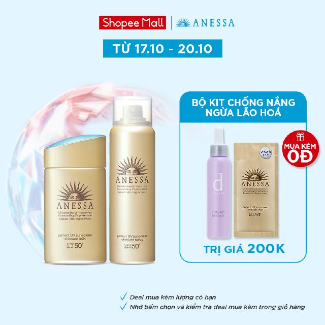 Bộ đôi xịt và sữa chống nắng Anessa(Perfect UV SunscreenSkincare Spray 60g+Perfect UV SunscreenSkincare Milk 60ml)