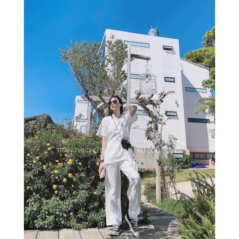 Sét áo 3 dòng chữ + quần rộng trắng TTB876