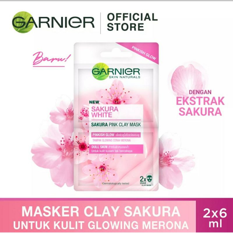 (Hàng Mới Về) 1 Mặt Nạ Đất Sét Garnier Sakura (2 Mặt Nạ 6ml) Cho 2 Mặt Nạ Đất Sét Trắng