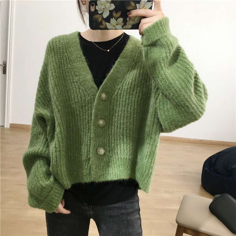 Áo Khoác Cardigan Dệt Kim Cổ Tim Xinh Xắn Cho Nữ