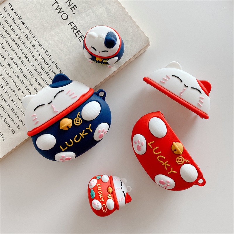 Bao Case Dễ Thương Mèo Lucky Cute May Mắn Vui vẻ dành cho Airpods 1&2 / Airpods Pro / AirPods 3 - Hàng Nhập Khẩu.