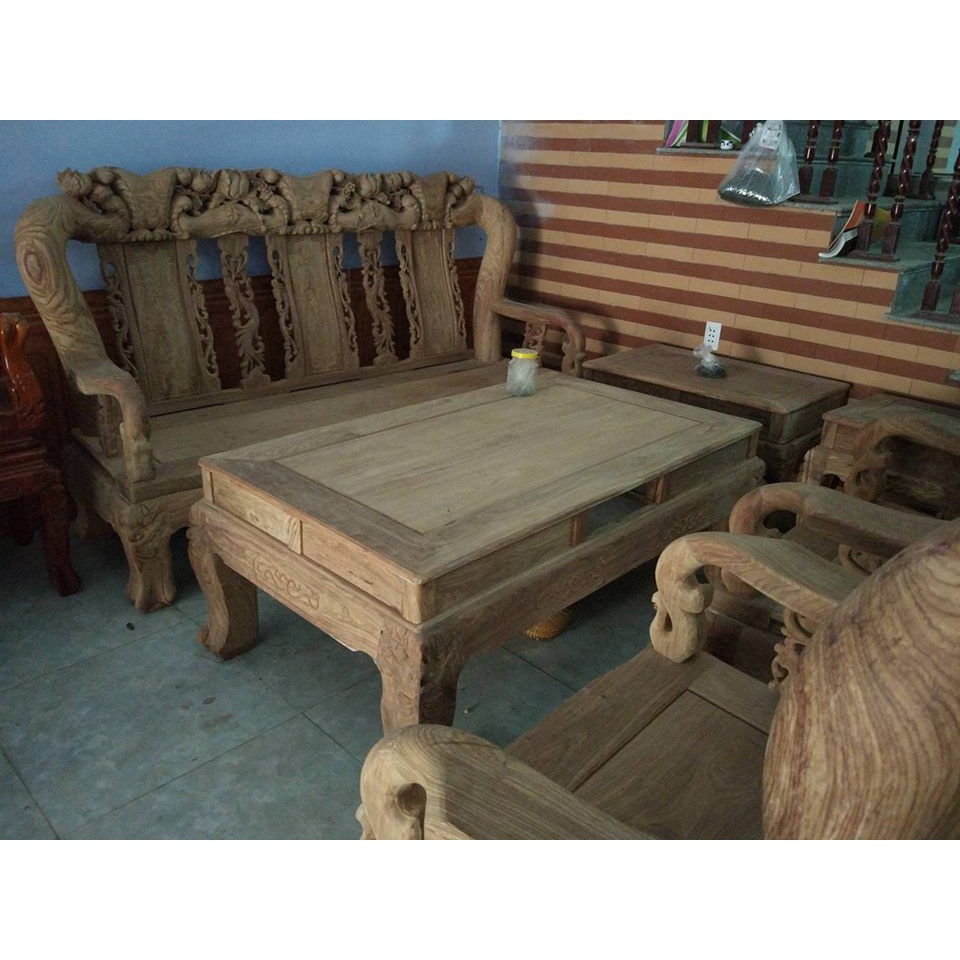 Bộ bàn ghế giả cổ đồng kỵ minh quốc đào tay 14 gỗ hương vân