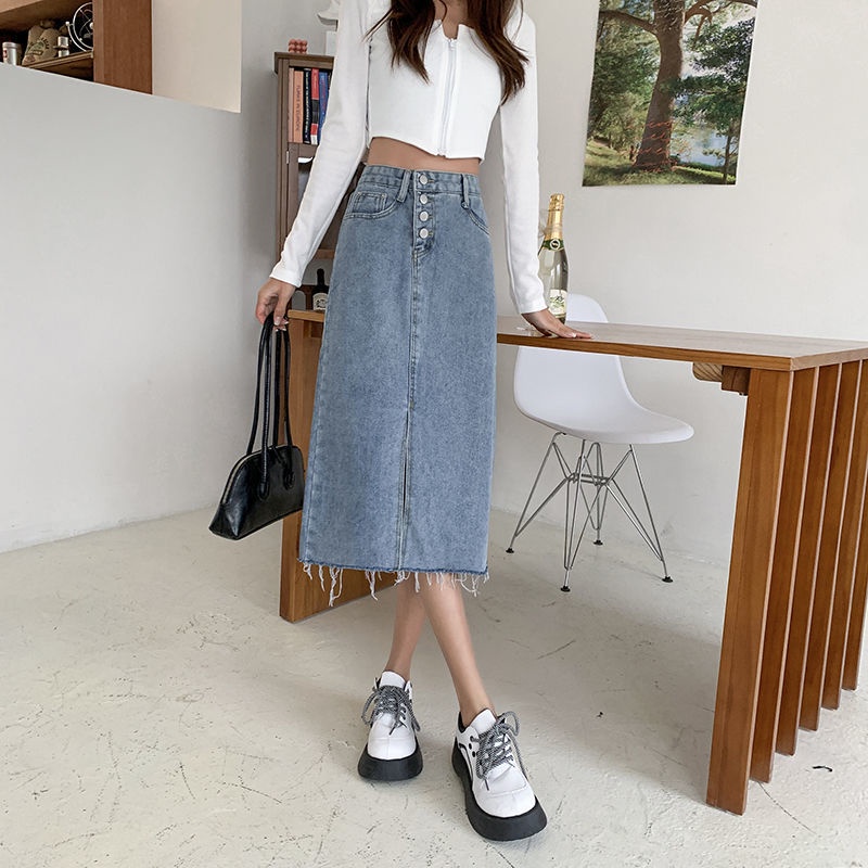 Chân váy jean Chữ A Lưng Cao Thời Trang
