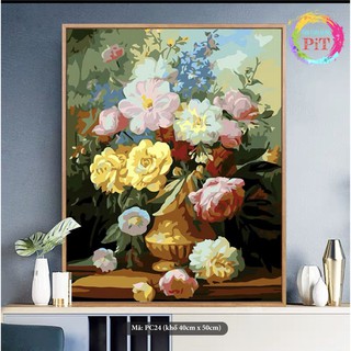 Tranh Tô Màu Theo Số - Tranh Sơn Dầu Số Hóa Hot Trend - Bình Hoa Quý Tộc