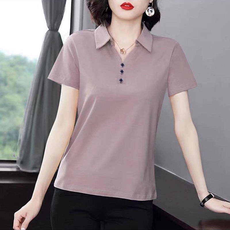 Áo Thun Tay Ngắn Dáng Rộng Màu Trơn Thời Trang Mùa Hè Cho Phụ Nữ Trung Niên