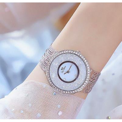 Đồng hồ nữ đính kim cương nhân tạo, đồng hồ nữ chính hãng BEE SISTER dây kim loại, siêu sang, cực kỳ cao cấp