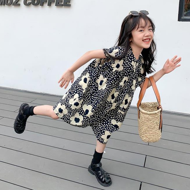 Bộ Áo Liền Quần Dáng Rộng In Hoa Dễ Thương Phong Cách Phương Tây Thời Trang Mùa Hè Cho Bé Gái