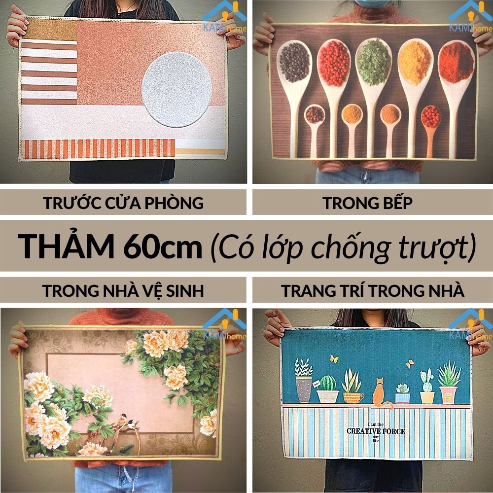 Thảm lau chùi chân trang trí trải sàn chống trượt Chữ nhật 60*40cm mã 27007b