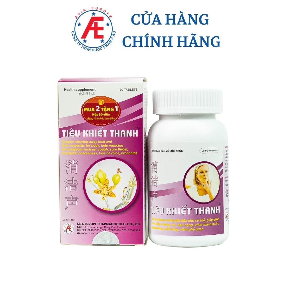 Tiêu khiết thanh hỗ trợ giảm khản tiếng, đau họng từ thảo dược DƯỢC PHẨM Á ÂU hộp 90 viên và 180 viên