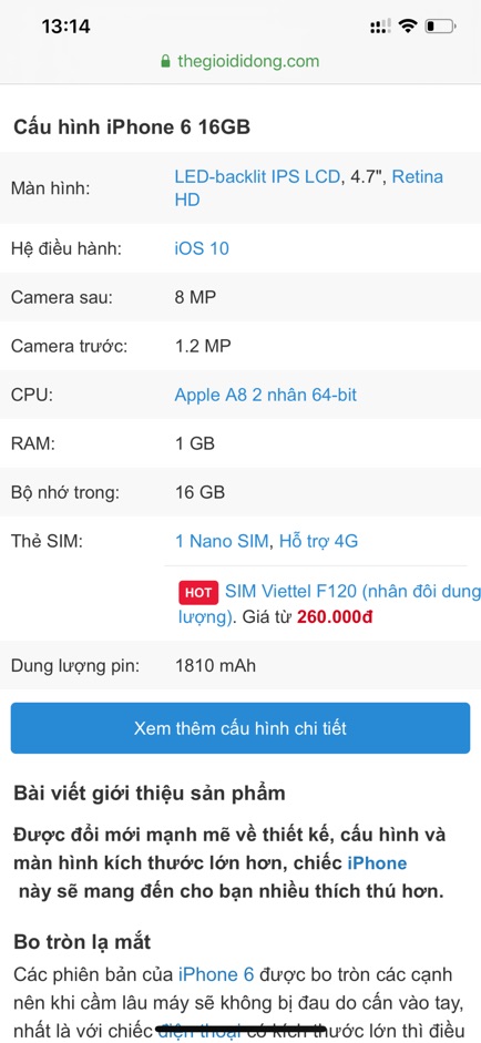 Điện Thoại Apple Iphone 6 ( 1GB/16GB ). Hàng cũ đẹp 90-95% ( bản mất vân tay ).