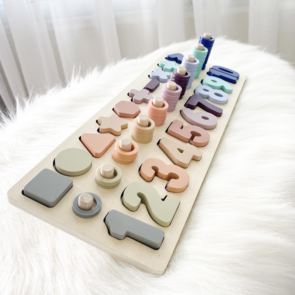 [HOLLA] Bộ bảng chữ cái và số bằng gỗ cao cấp cho bé vừa học và chơi an toàn, màu sắc pastel