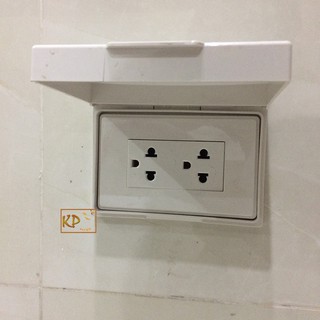 Bộ ổ cắm đôi 3 chấu, kiểu Âu Mỹ, có tiếp đất và Mặt che chống nước cho ổ cắm, công tắc điện Simon H86-H118 - 52154