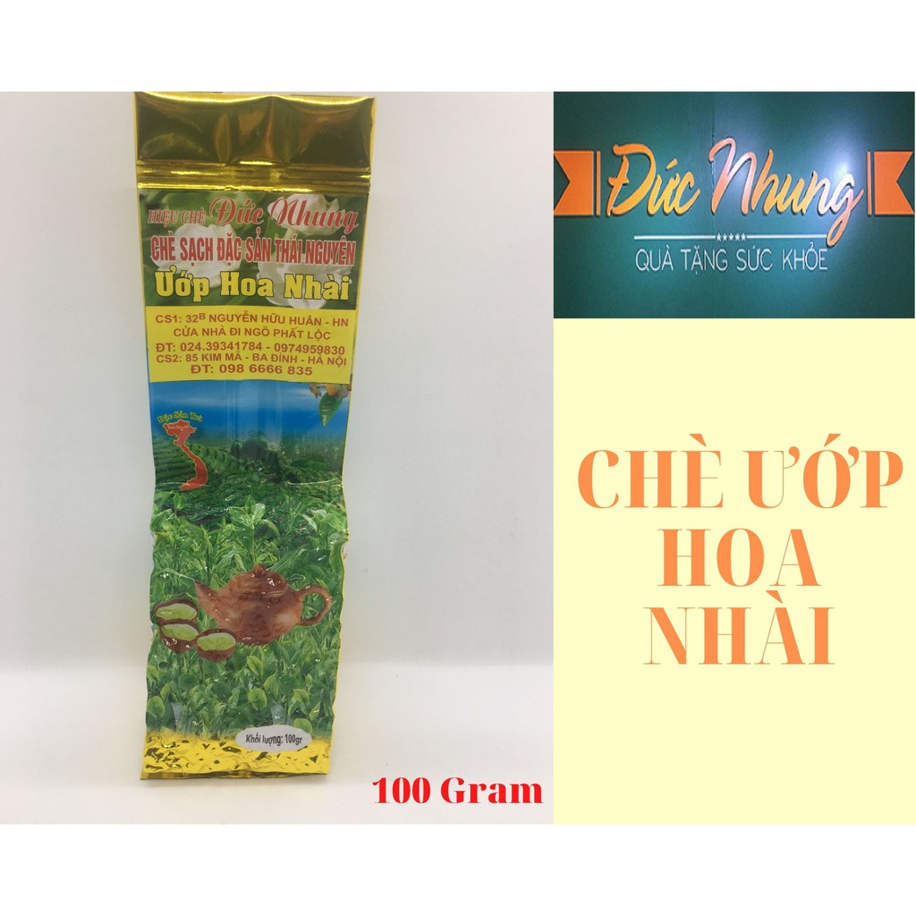 Chè Thái Nguyên ướp hoa Nhài - Chè Sạch Đức Nhung cao cấp - Chính gốc Tân Cương gói 100 gram bao bì đóng hút chân không