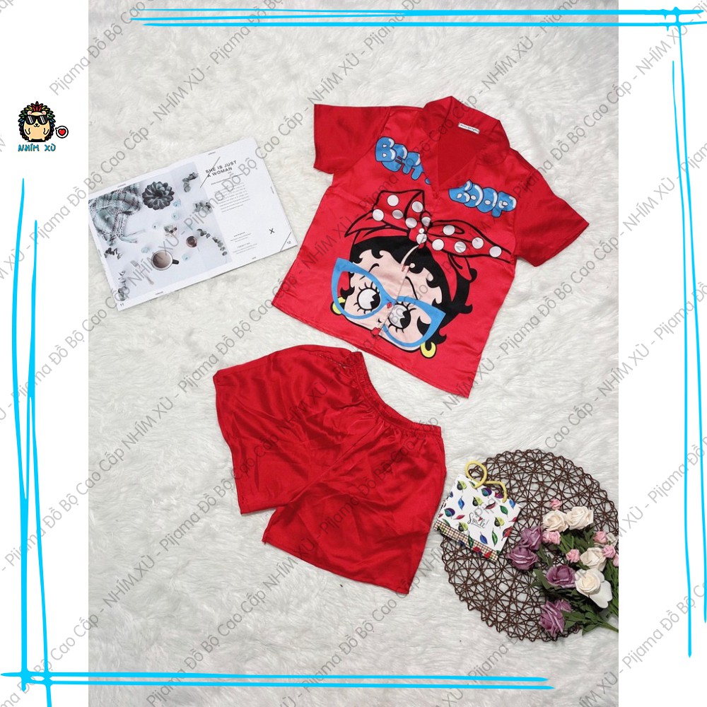 Đồ Bộ Ngủ Pijama Mặc Nhà Quần Đùi Áo Ngắn Tay Vải Satin Cao Cấp Betty Boop | BigBuy360 - bigbuy360.vn