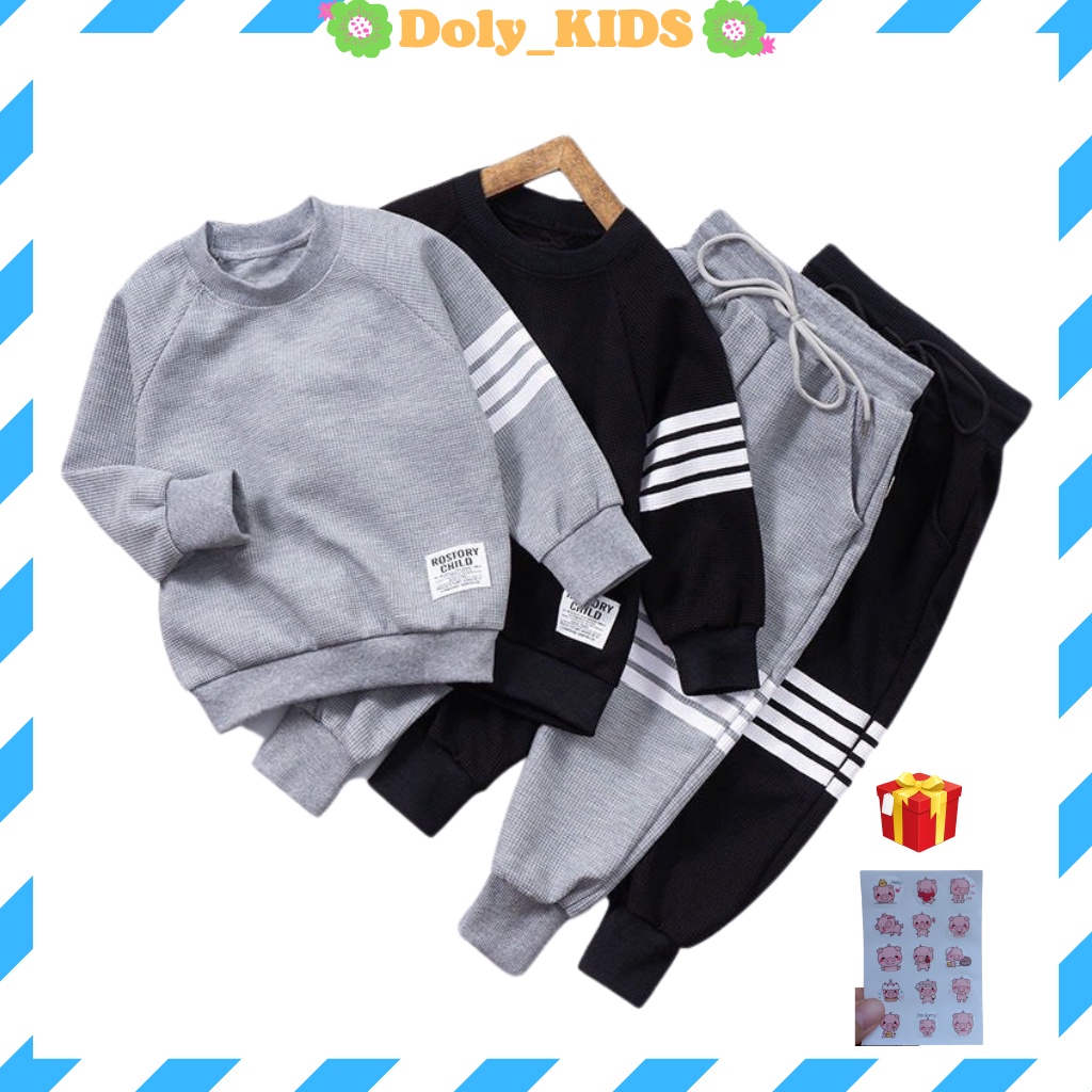 Bộ thu đông bé trai DOLY KIDS, Bộ nỉ cho bé dài tay bé trai bé gái chất thun cotton gân tổ ong cho bé từ 7-28kg