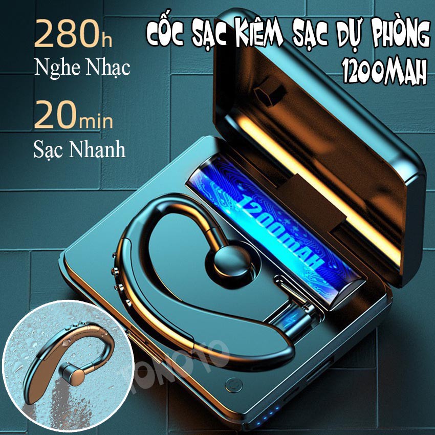 Tai Nghe Bluetooth Móc Tai 💕 Pin Trâu Đàm Thoại 20 Giờ - Sạc Siêu Nhanh 20 Phút 💕 Kén Sạc Kiêm Sạc Dự Phòng 1200mAh