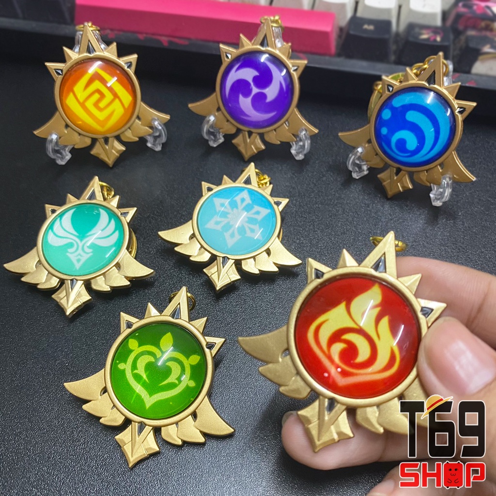 [Có dạ quang] Móc khóa kim loại Nguyên tố Vision game Genshin Impact: Inazuma, Liyue, Mondstadt, Sumeru