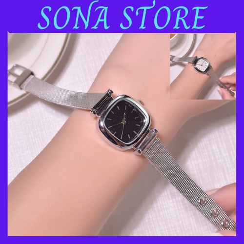 Đồng hồ nữ mặt vuông đẹp giá rẻ Sona Store dây kim loại chính hãng thời thumbnail