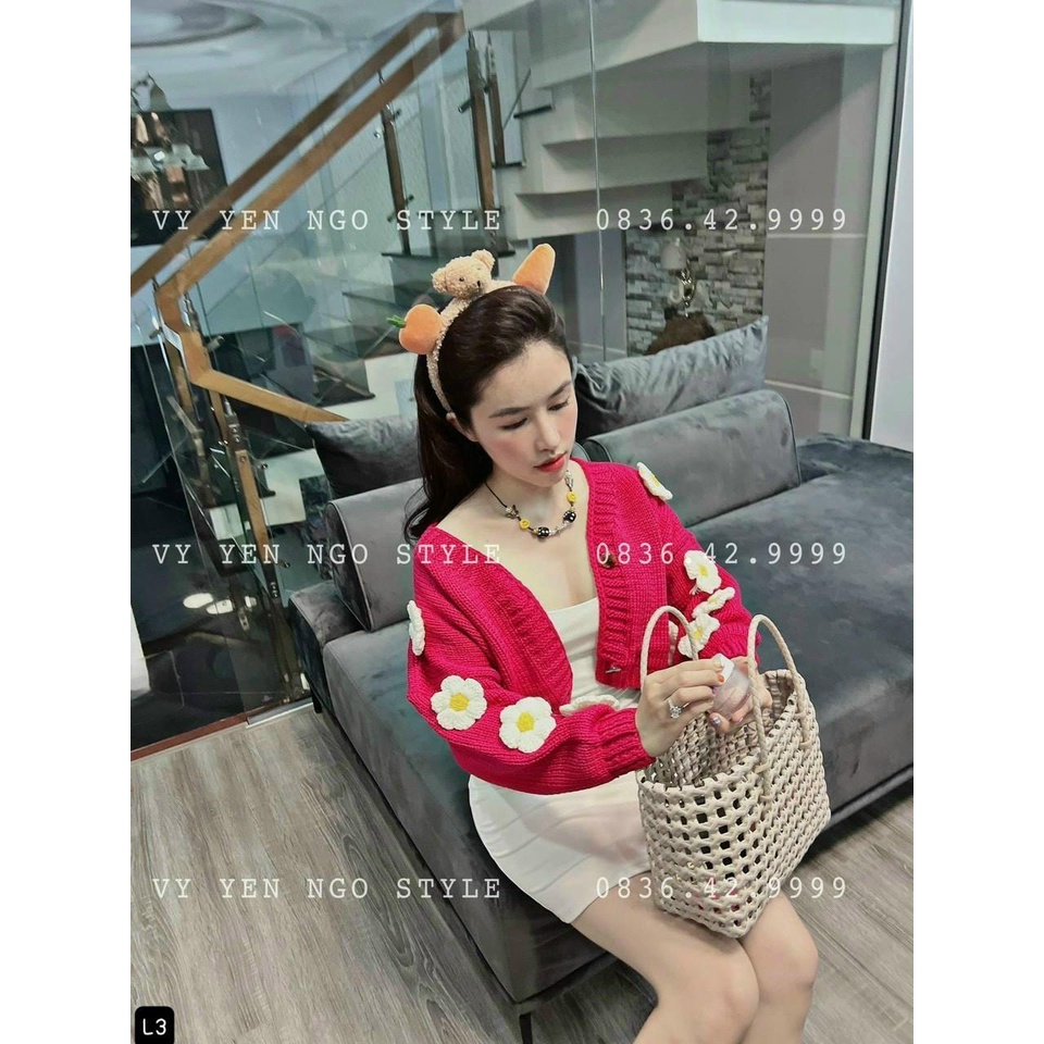 Áo khoác len nữ tay dài 2 nút phối hoa